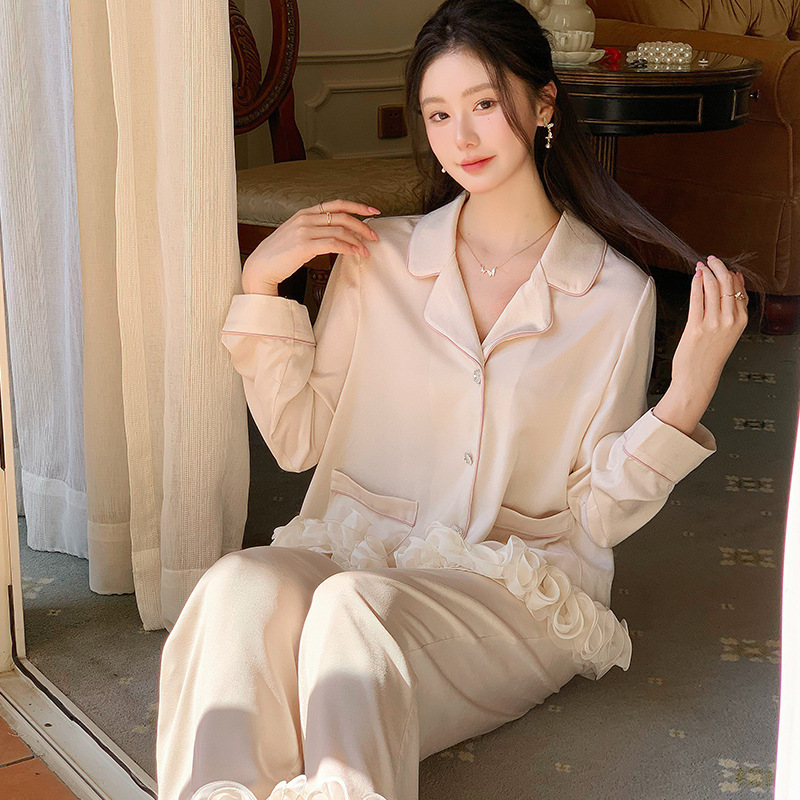 法式新款睡衣可爱甜美风女款春季高级感色丁长袖可外穿翻领家居服|undefined