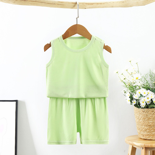 Children's set pajamas summer ice silk jumpy cotton sleepwear for boys and girls face mask T home clothes baby shorts air conditioner outfit