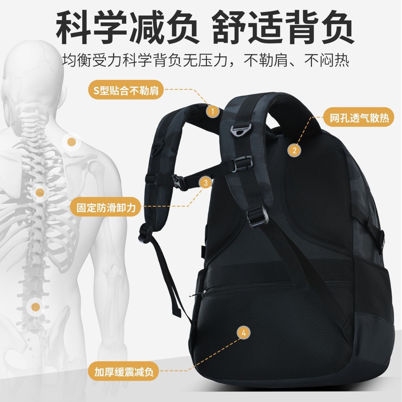 2025 nueva mochila de estudiantes de secundaria, estudiantes de secundaria, mochila de gran capacidad para hombres, mochila ligera