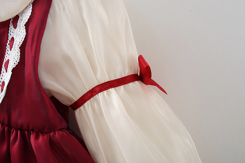 Robe de princesse élégante pour petites filles, nouveau style d'automne, jupe à manches longues en dentelle épissée pour enfants 4873_voghion.com