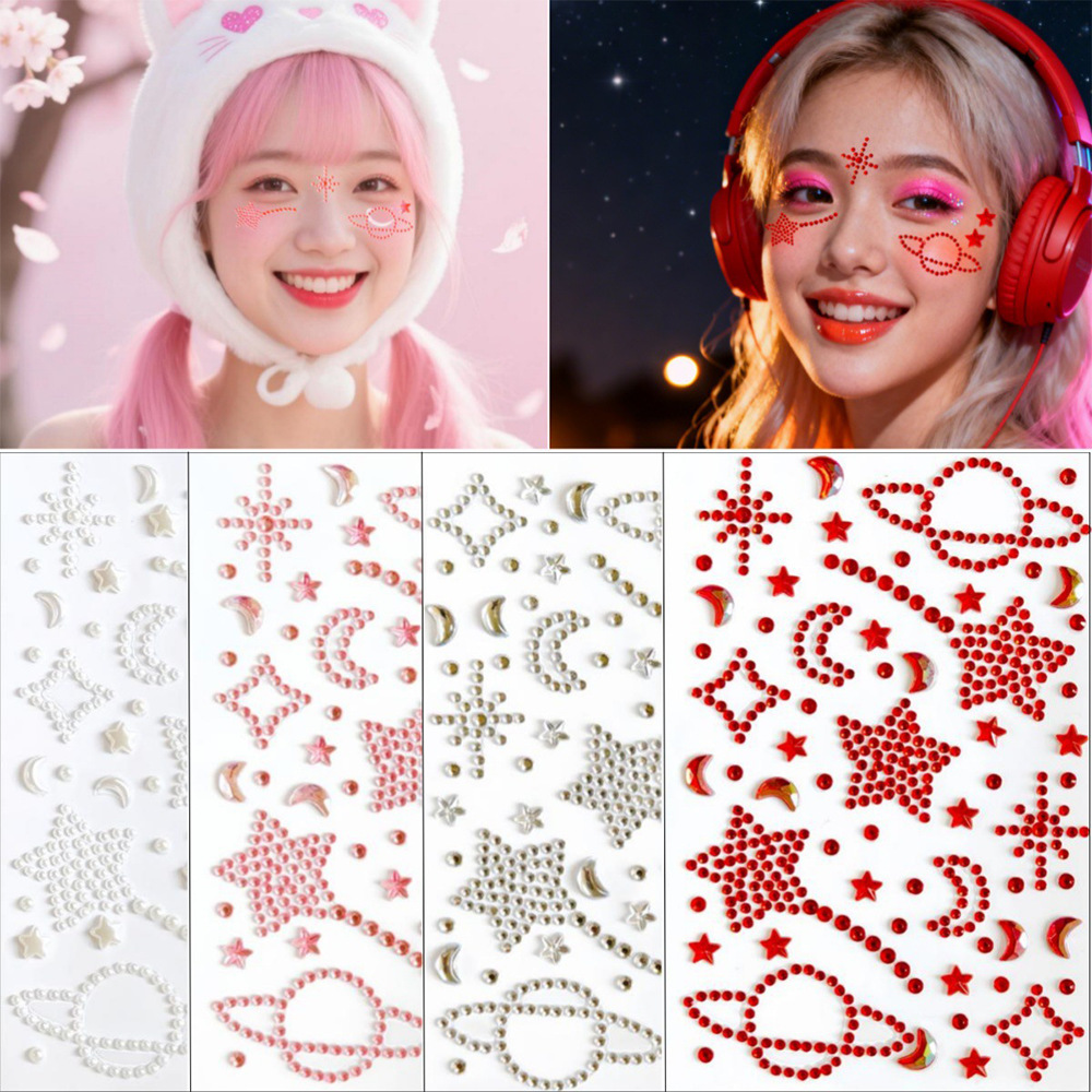Lazada Hot-Selling Five-Pointed Star Moon Adhesive Face Stickers Concert Music Festival Support Atmosphere Decorative Face Stickers