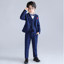 童西装2024新款钢琴主持演出礼服韩版男童纯色格子小西服代发