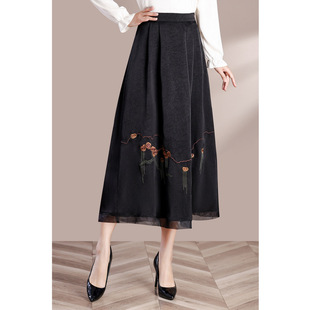 New Chinoiserie Mother's National Style Skirt Summer New Middle-Aged Tang Suit Horse Face Skirt Retro Classy Elegant Skirt