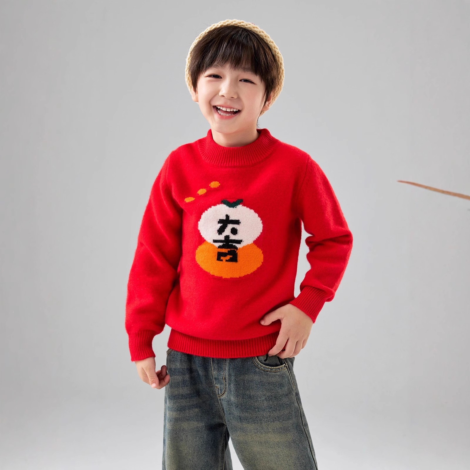 Children's wool sweater, high neck, new autumn and winter style, boys and girls, cashmere cartoon pattern, thick knit sweater, fashionable