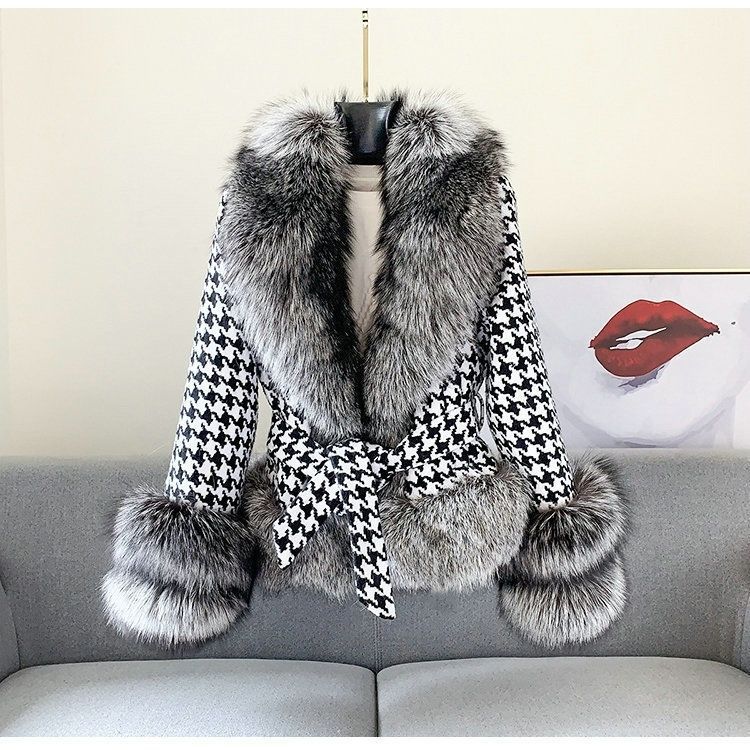 Women's Clothing short style houndstooth collar sier fox fur coat_voghion.com
