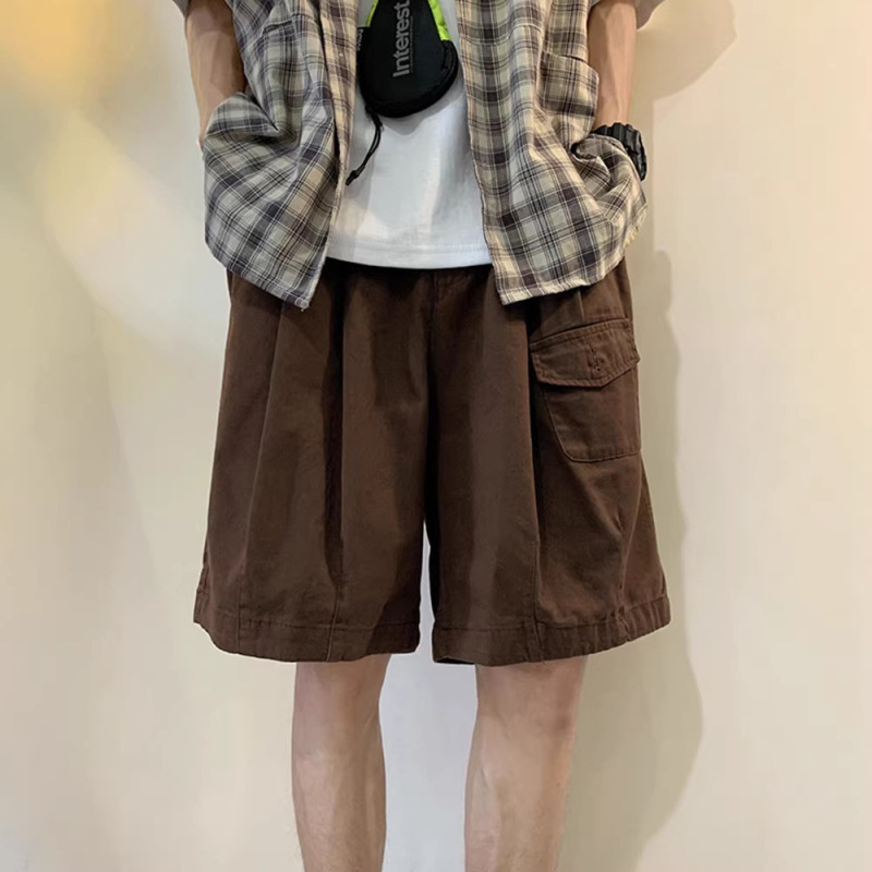 American Retro Brown Work Shorts for Men, Summer Trendy Brand, High Street Style, Loose Wide-Leg Casual Sports Shorts