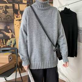 高领毛衣男秋冬季新款潮牌加绒加厚保暖衣服青少年套头打底针织衫