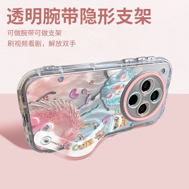 适用于oppofindx8手机壳ins时尚羽纱x8ultra透明腕带支架findx8pr|undefined