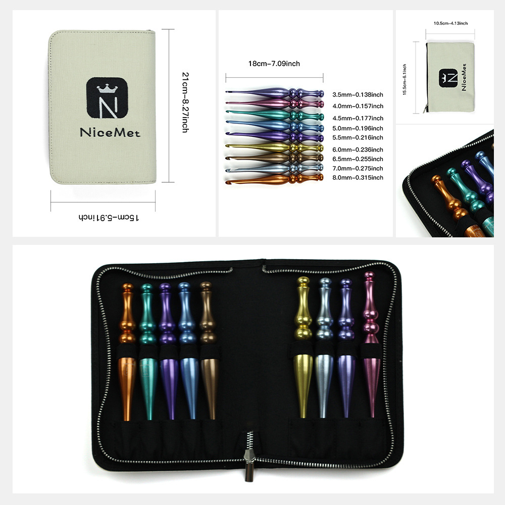 Herramientas de tejido transfronterizas agujas de suéter de alúmina de color crochet nuevo estilo europeo pulido a mano agujas de aluminio 9 conjuntos