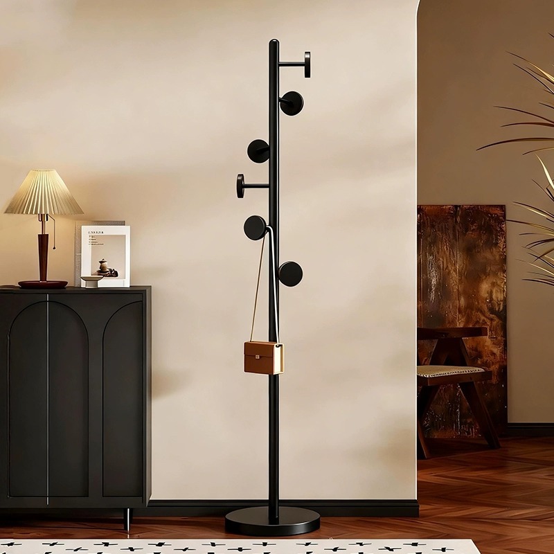 Light Luxury Carbon Steel Coat Rack for Bedroom, Floor-Standing Entryway Corner Room Clothes Hanger, Space-Saving Living Room Coat Rack
