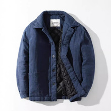 男士秋冬棉袄加绒长袖棉服加厚保暖复古简约休闲宽松外套夹克男装