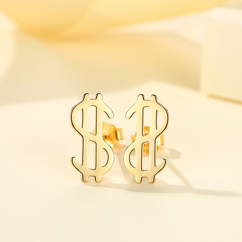 Plata esterlina s925 moneda símbolo Stud pendientes nicho diseño plata esterlina Stud pendientes nuevo personalizado Stud pendientes dormir-libre recogida