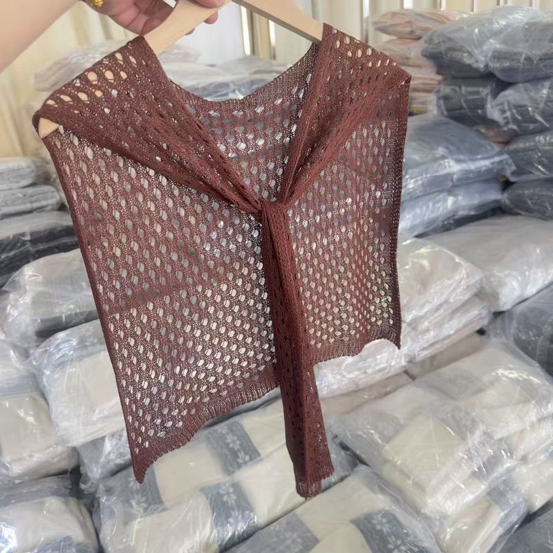 夏用の薄い中空ショルダーシャツ、日焼け止めシャツ、小さなショール、ニットスカーフを備えたアイスシルクショール|undefined