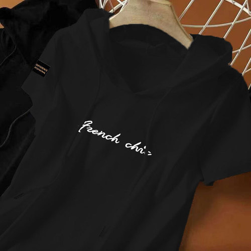 100% Cotton New Chinese Style Hooded Sweatshirt Summer Ethnic Wind Loose T-Shirt Women Short Sleeve Casual Versatile Top