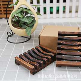 跨境创意碳化木质肥皂盒创意时尚仿古烧炭实木肥皂盒香皂盒厂家