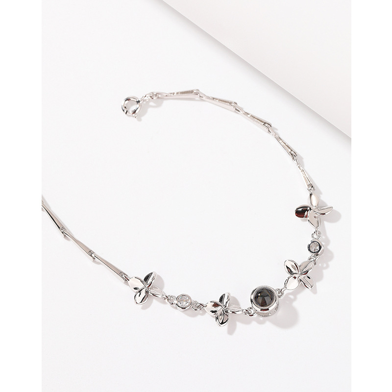 100 idiomas te amo proyección trébol 925 pulsera de plata esterlina luz femenina lujo nicho diseño regalo para novia