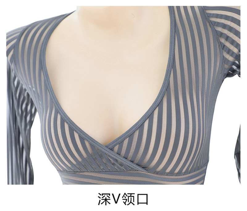 Striped Secretary Roleplay Lingerie Set with Sheer Long-sleeve Top, Mini Skirt and Thong — detail image 34