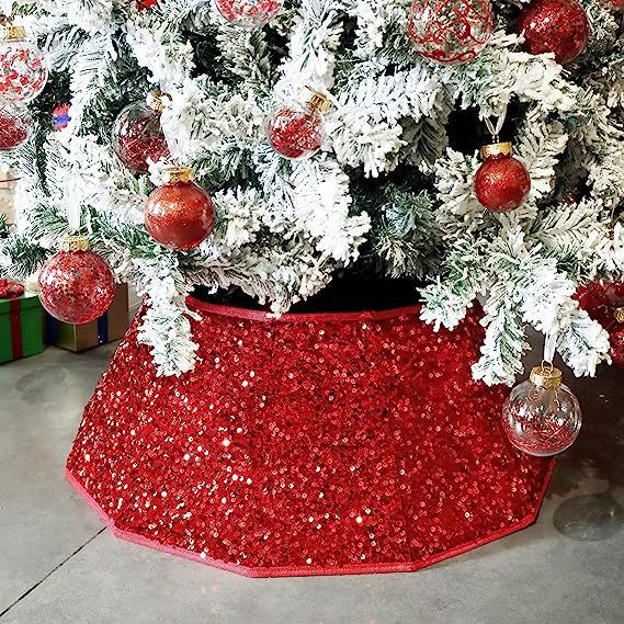 Qichen transfronteriza nueva decoración de la base del árbol de Navidad con lentejuelas redonda de cuatro esquinas hexagonal circunferencia del árbol de doce esquinas al por mayor