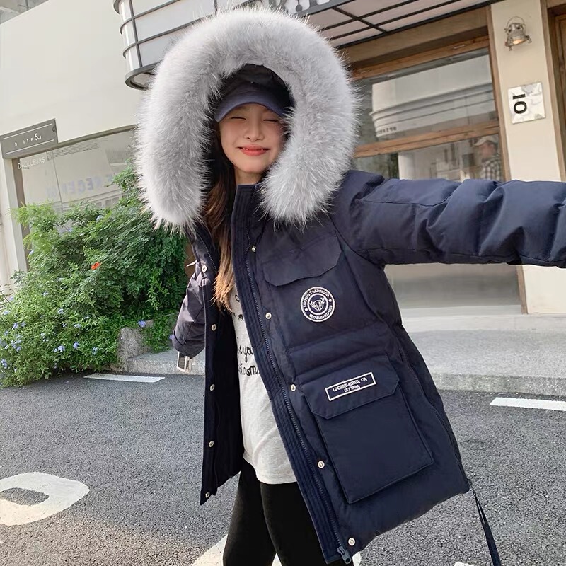 新款派克服工装羽绒棉服女2025年冬季连帽宽松加厚大毛领棉衣外套|undefined