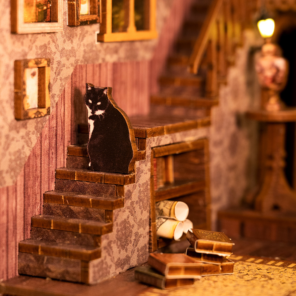 Hecho a mano DIY Cottage erudito Mengxiang creativo tridimensional montado soporte de libro modelo decoración mini escena regalo de cumpleaños