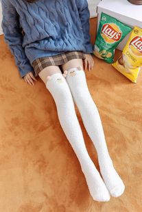 Winter Sleep Socks Coral Fleece Socks Women's Knee Warm Socks Thickened and Long Japanese Style Cute Home Floor Socks