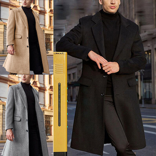 New British men's long windbreaker woolen coat wish men's woolen coat