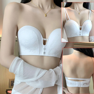 Summer Strapless Underwear Women's Small Chest Push-up Sexy Rimless Anti-slip Anti-drop Lace Rimless Tube Bra
