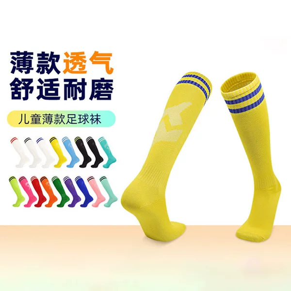 Summer Thin Children's Football Socks, Over-The-Knee Two-Striped Long Socks, Unisex for Older Children and Students, Custom-Made Sports Socks for Boys