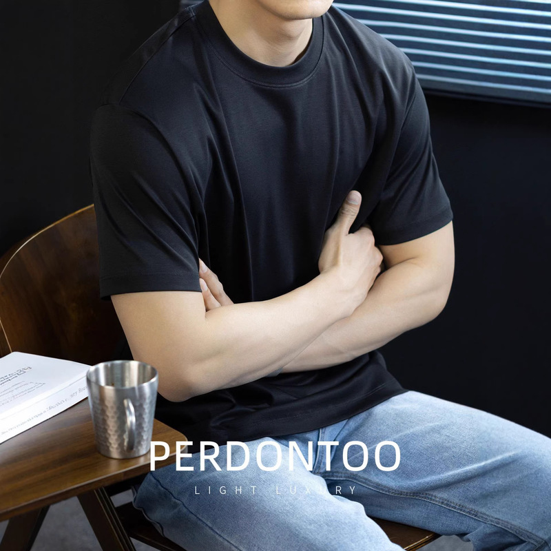 【Mulberry Silk + Modal】High-End Double-Sided Liquid Ammonia Short-Sleeve T-Shirt for Men, 2026 Summer Ice Silk Cool Thin Style 【Mulberry Silk + Modal】High-End Double-Sided Liquid Ammonia Short-Sleeve T-Shirt for Men, 2026 Summer Ice Silk Cool Thin Style