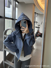 scuba宽松卫衣lulu同款加绒保暖刺绣拉链开衫休闲百搭连帽外套女