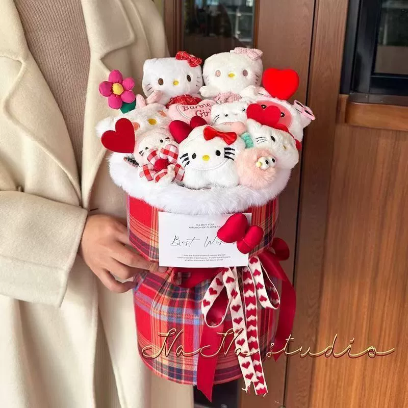 Привет, котик, кукла в виде игрушки, букет, подарок на день рождения