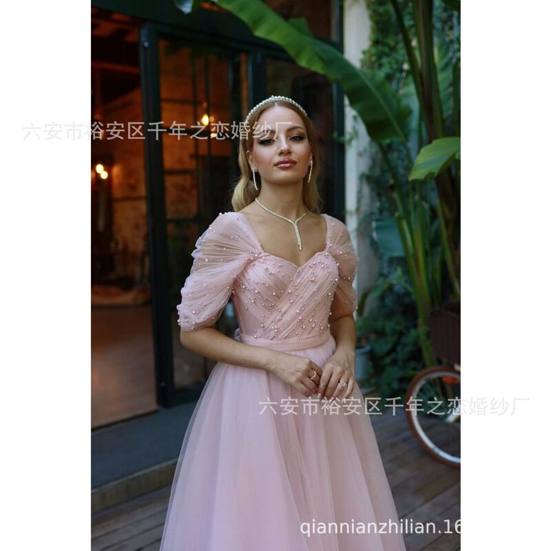 One-Shoulder Evening Dress Bridal Toast Dress 2025 New Back Strap Cocktail Party Banquet Dress Adult Ceremony Dress