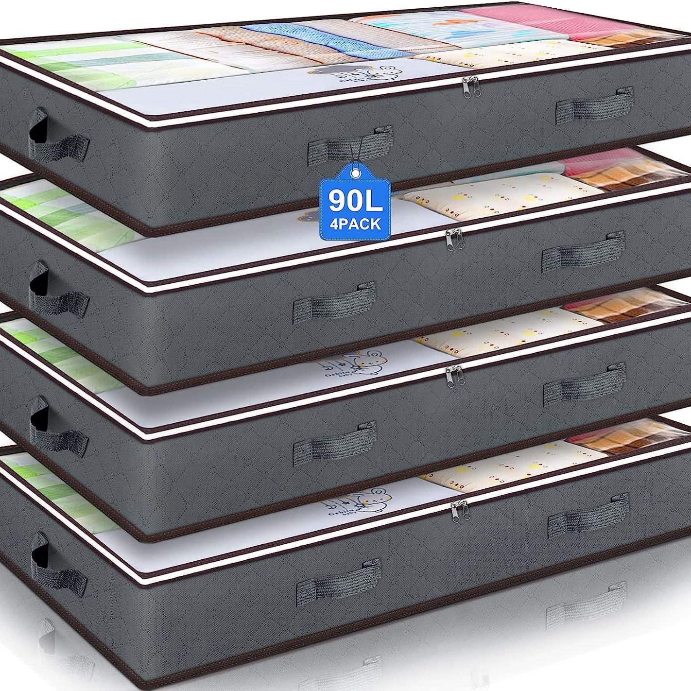 Amazon Venta caliente debajo de la cama ropa sábana manta bolsa de almacenamiento de gran capacidad transparente 90 L Almacenamiento de ropa bolsa de organización