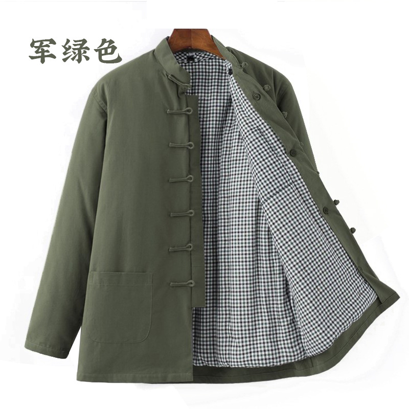 Invierno de mediana edad y ancianos engrosado cálido viejo algodón grueso chaqueta acolchada de algodón traje espiga hebilla hecha a mano de los hombres desmontable abrigo chino de algodón acolchado