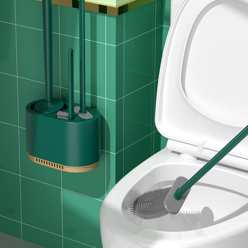 Silicone Toilet Brush Household No Dead Angle Cleaning Godset Toilet Set Internet Famous No Hole Bathroom Long Handle Brush 