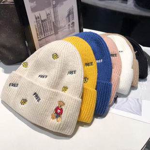 Wool Hat Cartoon Autumn and Winter South Korea All-match Embroidered Letter Cold Hat Men's Cute Melon Skin Parent-child Pullover Knitted Hat