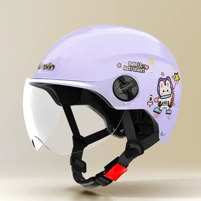 National Standard Certified Four-Season Universal Women's Cute Electric Vehicle Helmet, Electric Bike Safety Helmet, Sun Protection Motorcycle Half Helmet (Motosiklet kaskı (dəbilqə)) - 806-purple-space-rabbit-transparent-short-lens-one-size