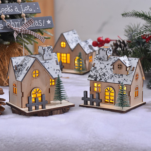 Christmas Ornaments Christmas Decoration Luminous Cabin Led Wooden Christmas Small House Christmas Desktop Ornaments