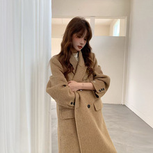 韩版气质休息双面羊毛大衣女秋冬新款正肩显瘦加长款羊毛大衣外套
