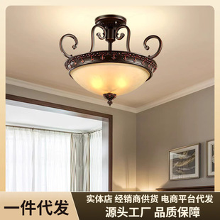 Simple American restaurant lamp country iron bedroom lamp European RETRO study semi-hanging Creative LED ceiling lamp