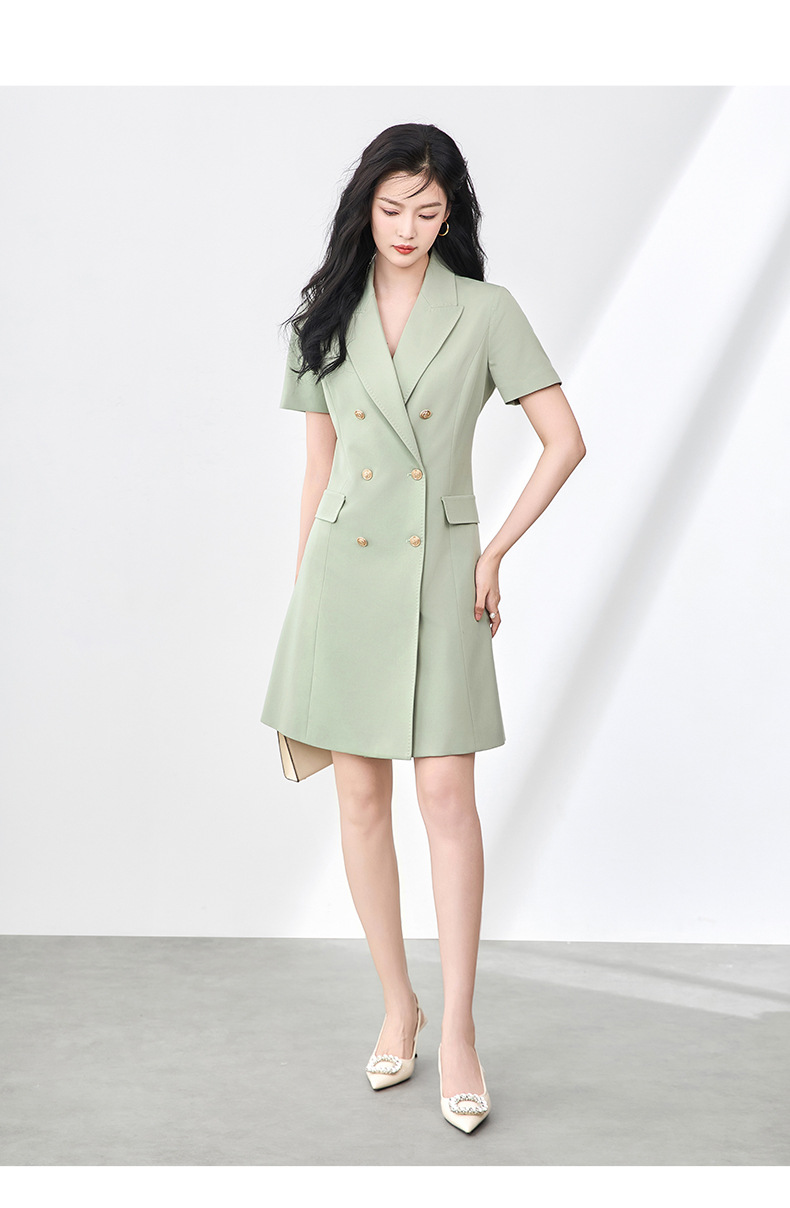 Đầm blazer nữ công sở ve áo hai bên ngực, eo thon gọn, dáng suông nhẹ — Màu xanh lục nhạt chi tiết 11