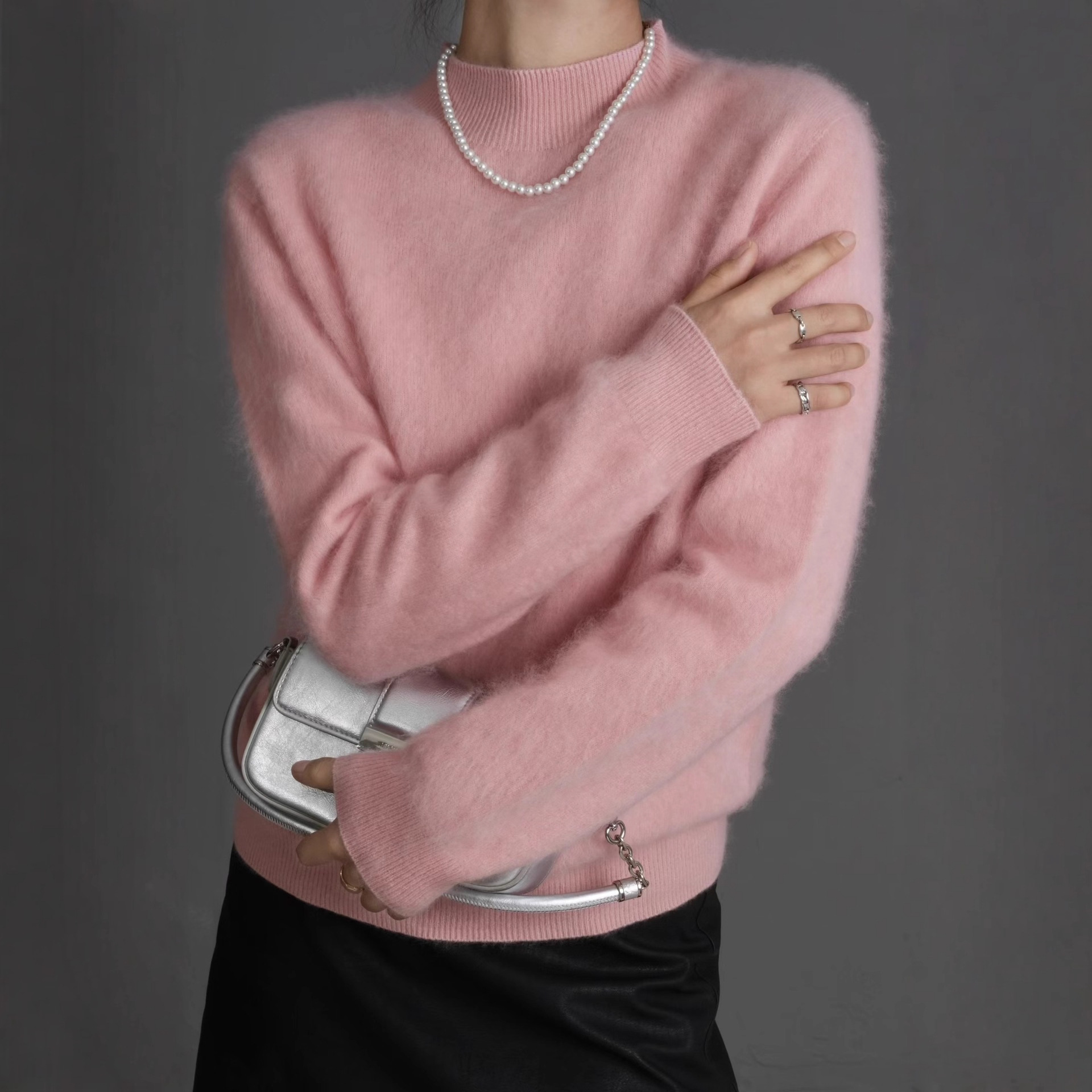 羊毛拉毛毛衣羊绒羊毛半高领圆领羊绒拉毛针织衫女式