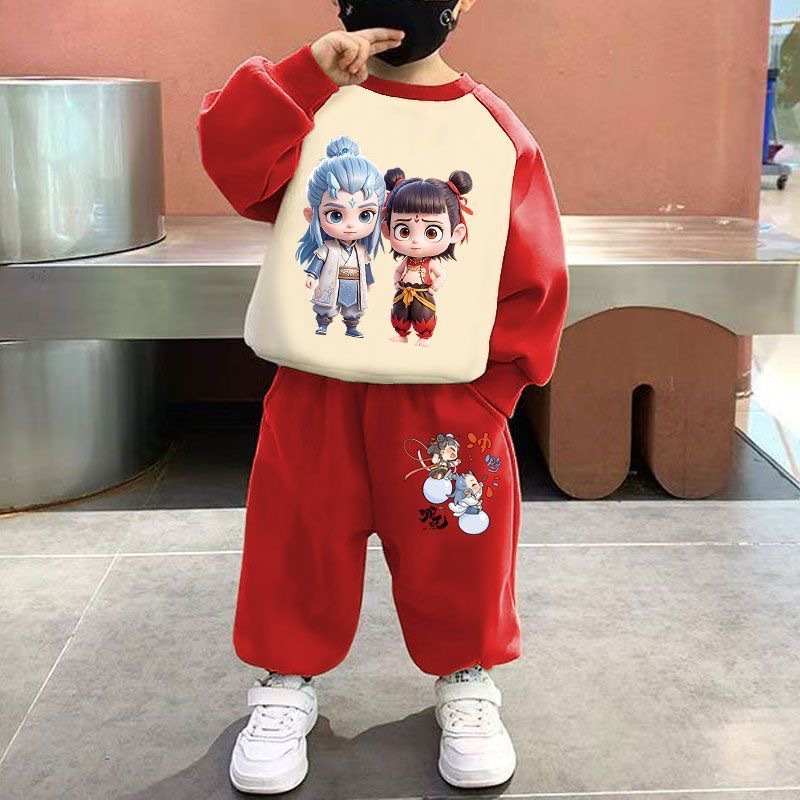 Nezha Magic Child Troubles the Sea 2025 New Sweatshirt Boys Loose Children's Spring and Autumn Clothes Girls Casual Korean Style Suit Trendy