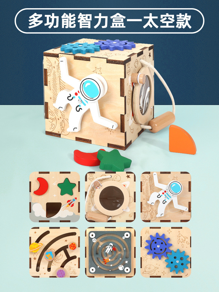 Bolas de madera multifuncionales cuentas hexaédricas grandes Cofre del Tesoro de madera bebé Qizhi cuentas juguetes al por mayor