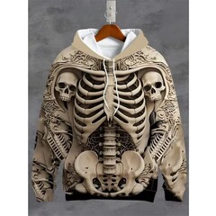 旧式の男性のスウェットの3dデジタルのプリントの頭蓋骨の図案はレジャーのパーカーの秋春の長袖の越境する金の注文を印刷します。