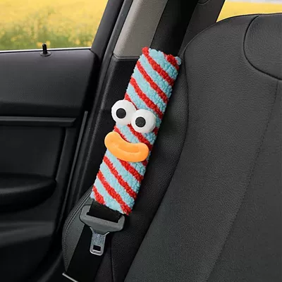 Shoulder Strap Safety Belt Shoulder: Seat belt shoulder pad - blue-and-red-striped-safety-belt-shoulder-protector-big-mouth-and-eyes-style