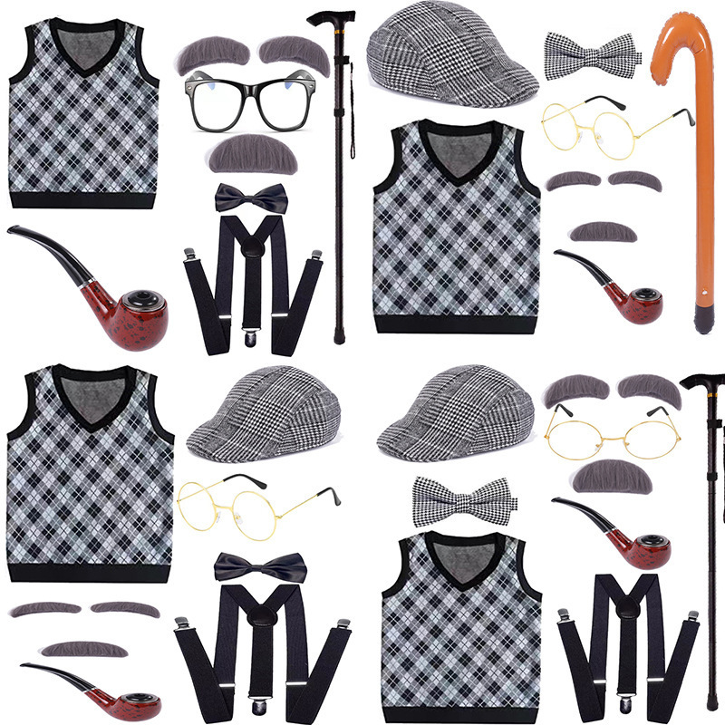Halloween Kidsren's Performance Wig Cos Grandpa Vest Wig Beard Grandma Wife Dress up Props Halloween Kidsren's Performance Wig Cos Grandpa Vest Wig Beard Grandma Wife Dress up Props
