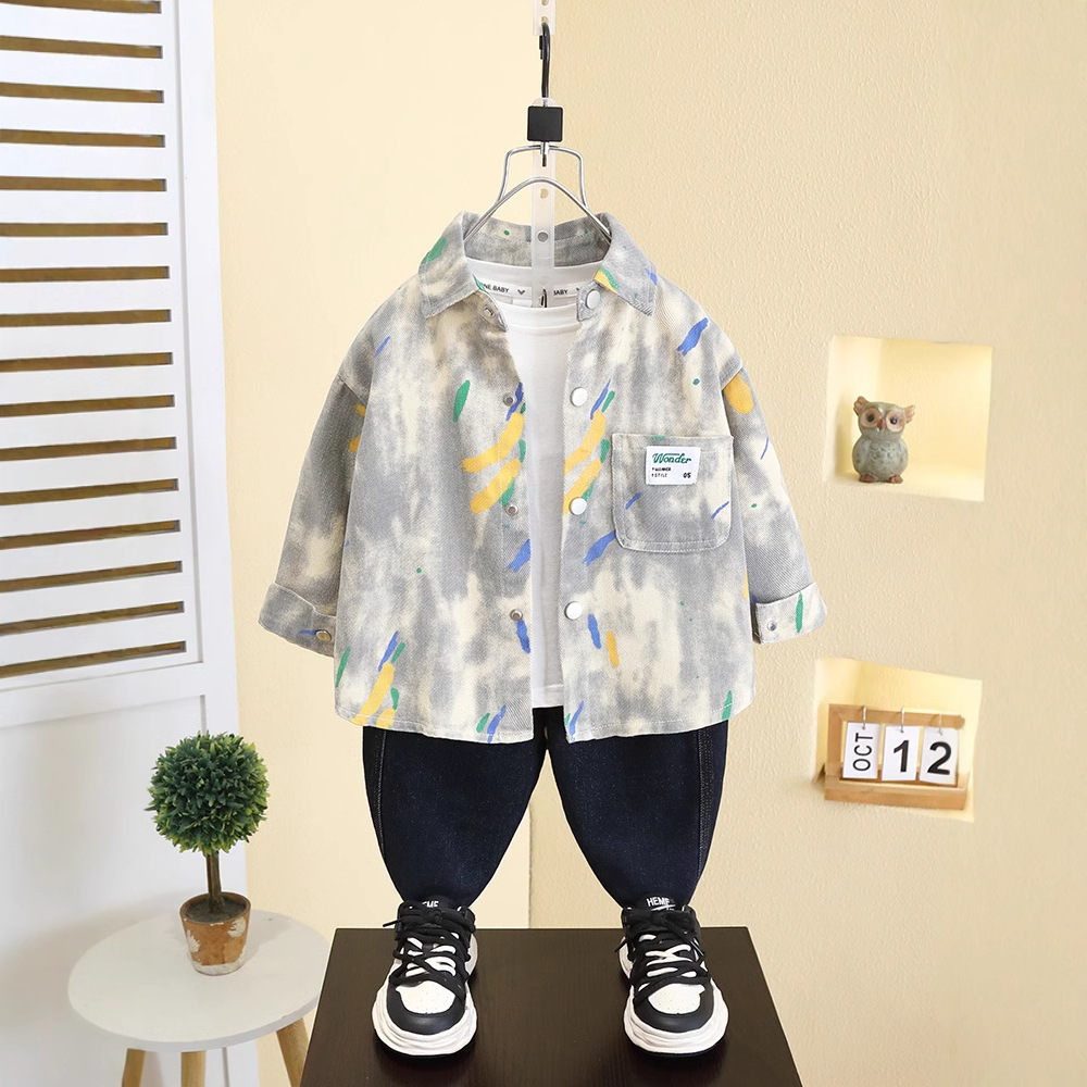 7543 Camisa de mezclilla para niños Primavera y otoño 2025 Nuevo estilo para niños Camisa de manga larga de estilo occidental Chaqueta fresca de primavera