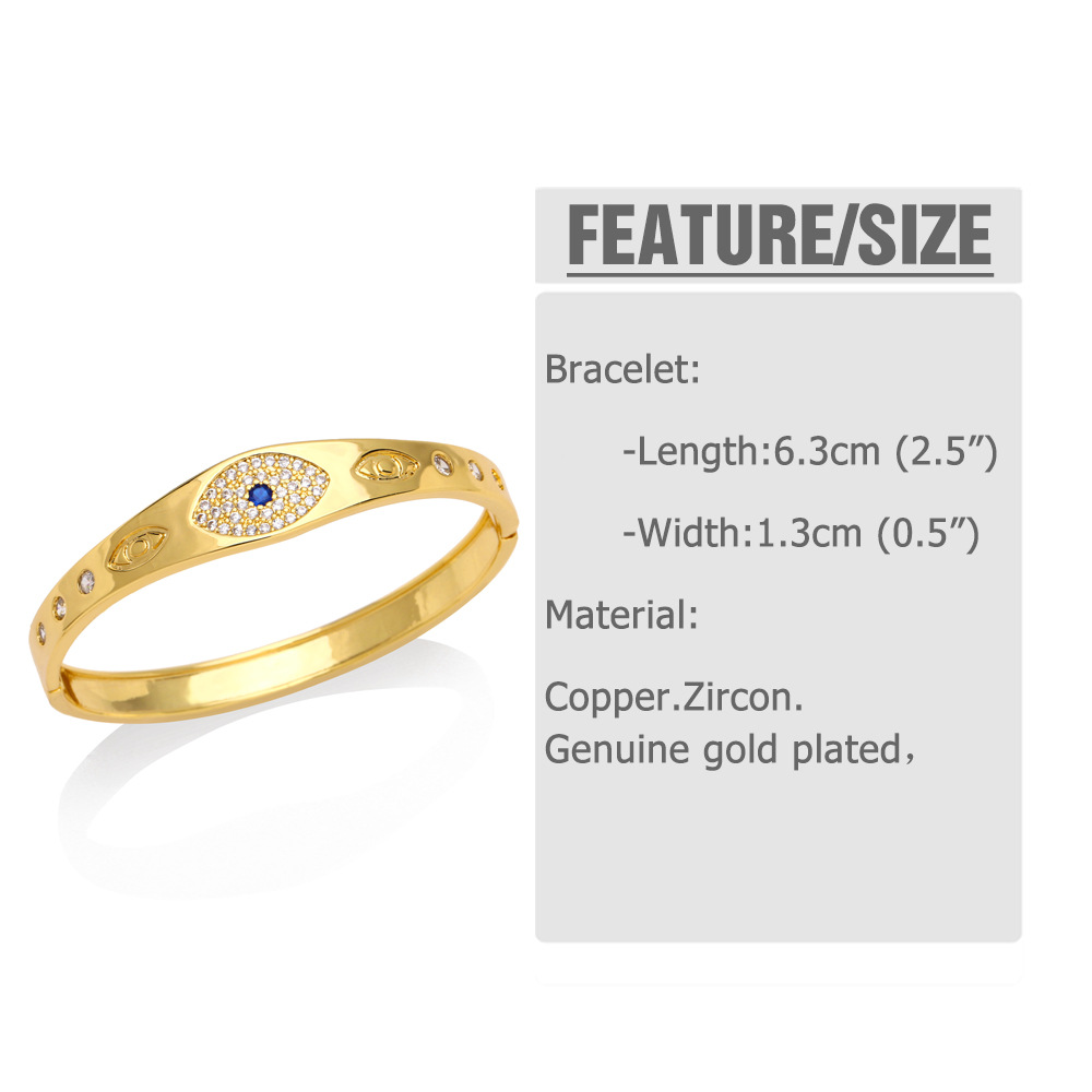 Fashion Heart Shape Eye Copper Bangle Inlay Zircon Copper Bracelets