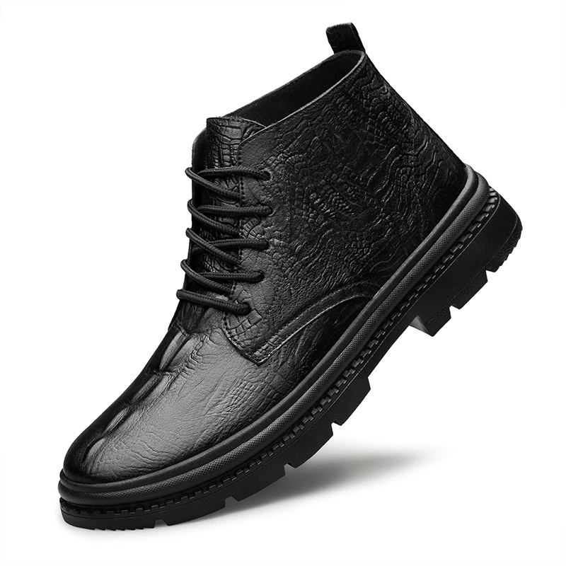 Осенняя новая мужская повседневная обувь средней высоты, дышащая мужская обувь на шнуровке с крокодиловым узором, повседневная обувь, увеличивающая рост, 37/44, оптовая продажа.